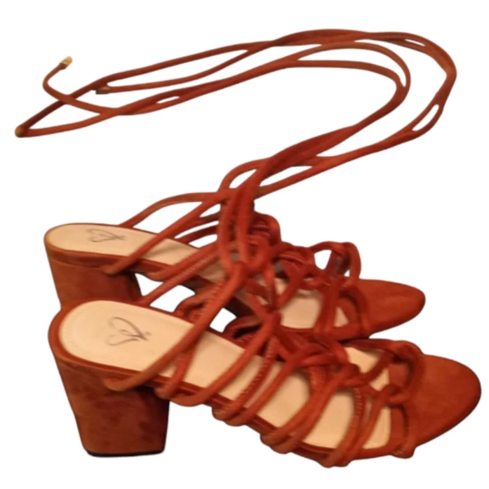 Suede Gladiator Sandals Open-Toe Lace-up Strappy Brown Shoes Women Size 7.5 - Picture 2 of 12